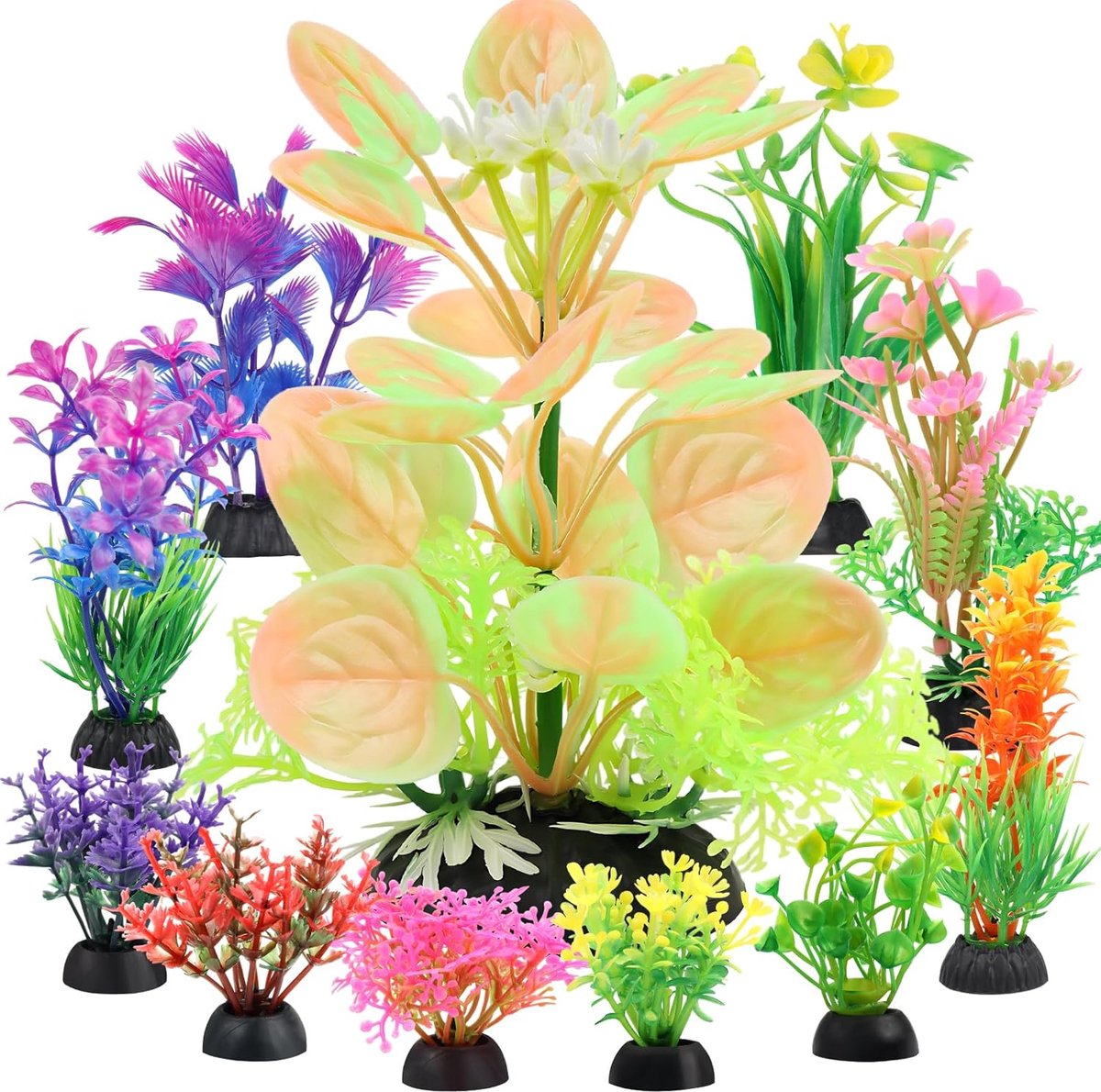 SnelShoppen - 11 Stuks Kunstplanten Aquarium Decoratie - Kleurrijke Kunststof Planten voor Aquarium - Veilig voor Vissen en Huisdieren - Ideaal voor K