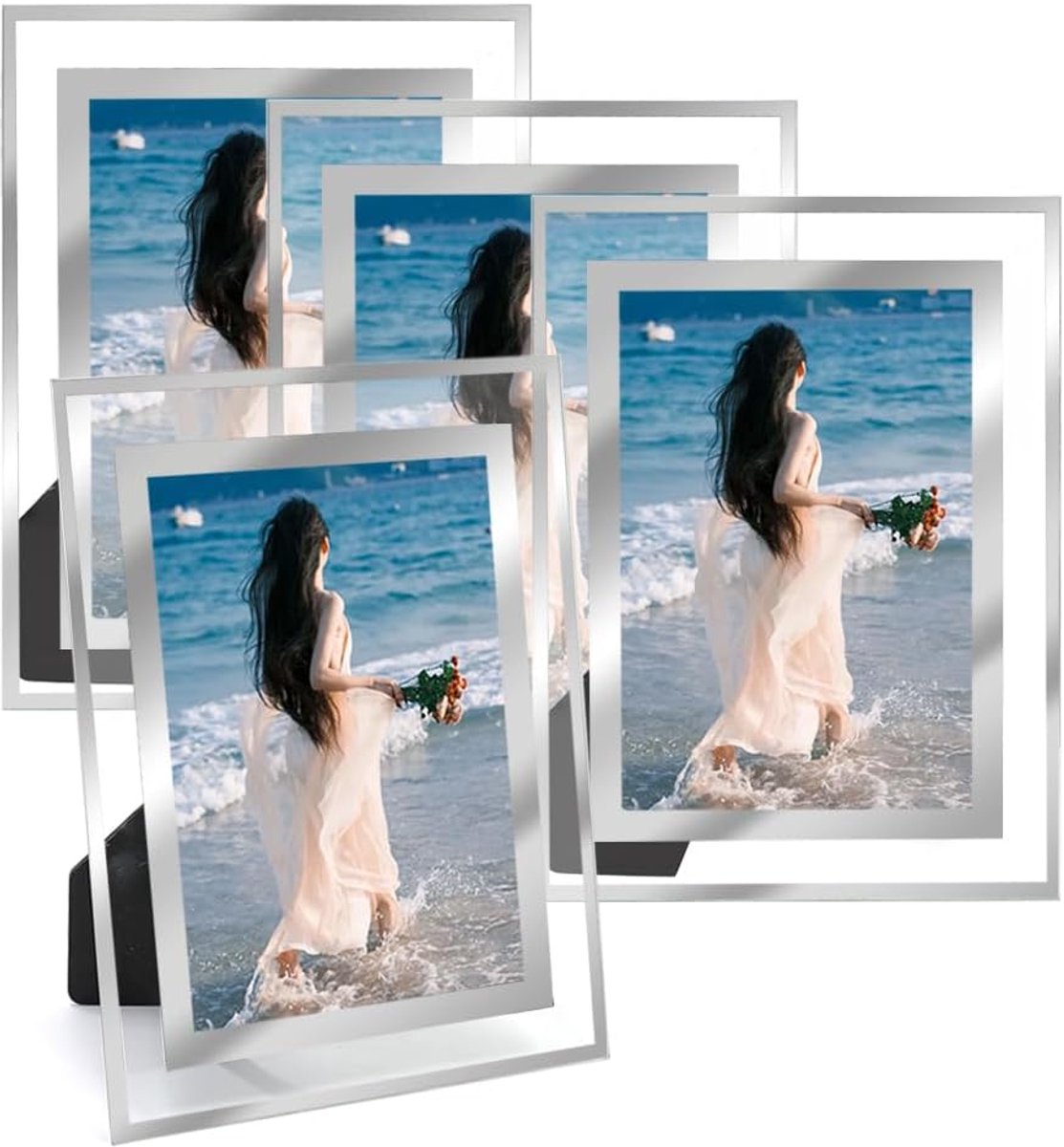 Silver Glass Photo Frames 10 x 10 cm 4 Pieces Silver Glass Small Picture Frames with Fixings Glass Photo Frames for - ShopVlot