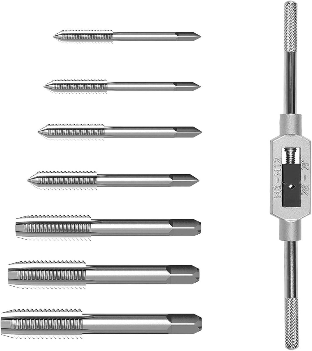 Thread Tap Set, 8 Pieces Bearings, Steel, Thread Cutter, Adjustable PRO Wind Iron, Thread Cutting Set with Straight - ShopVlot