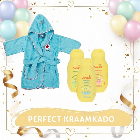 kraam cadeau-Baby badjasje van Lief! -turqoise- 0-12 maanden en Zwitsal Baby & Kids Essentials