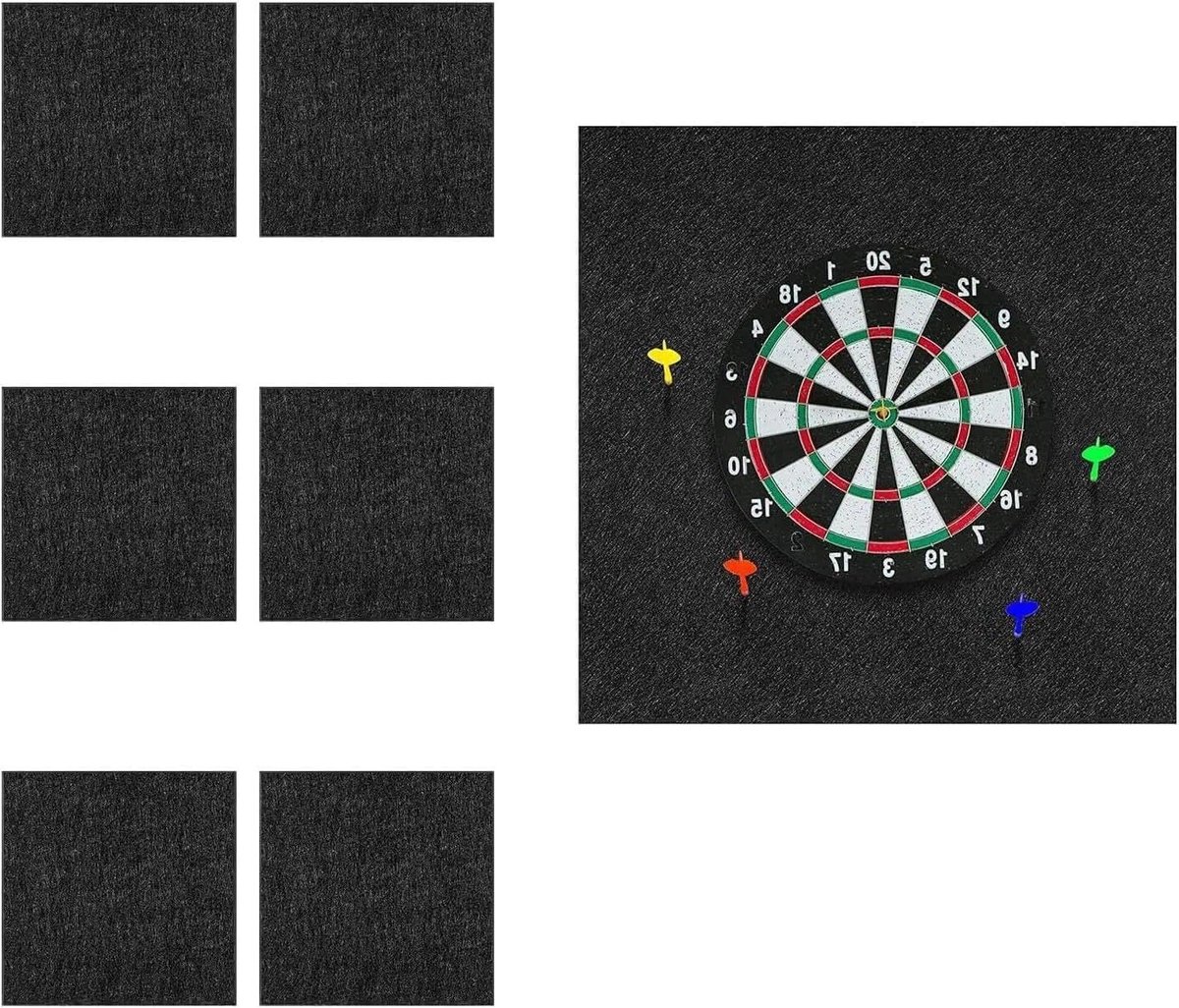 Muurbescherming voor dartbord, vilten omranding, zelfklevend en gesplitst, 6 stuks voor optimale bescherming van je muur en dartboard