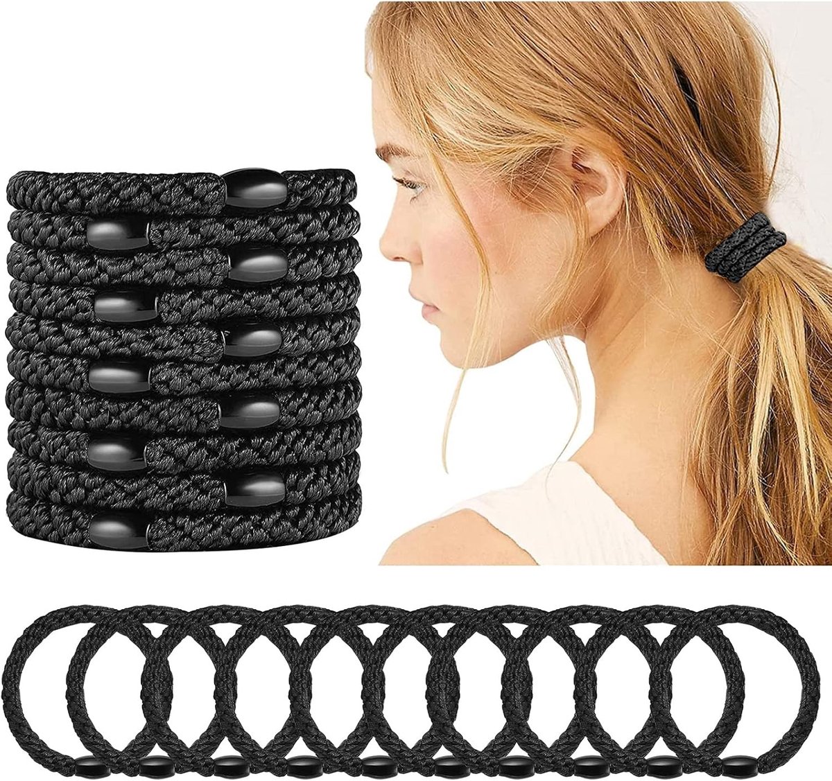 Elastische Haargummis voor Meisjes - Geen Trek of Beschadiging, Ideaal voor Dikke Krullen en Vlechten (Verpakking van 20)