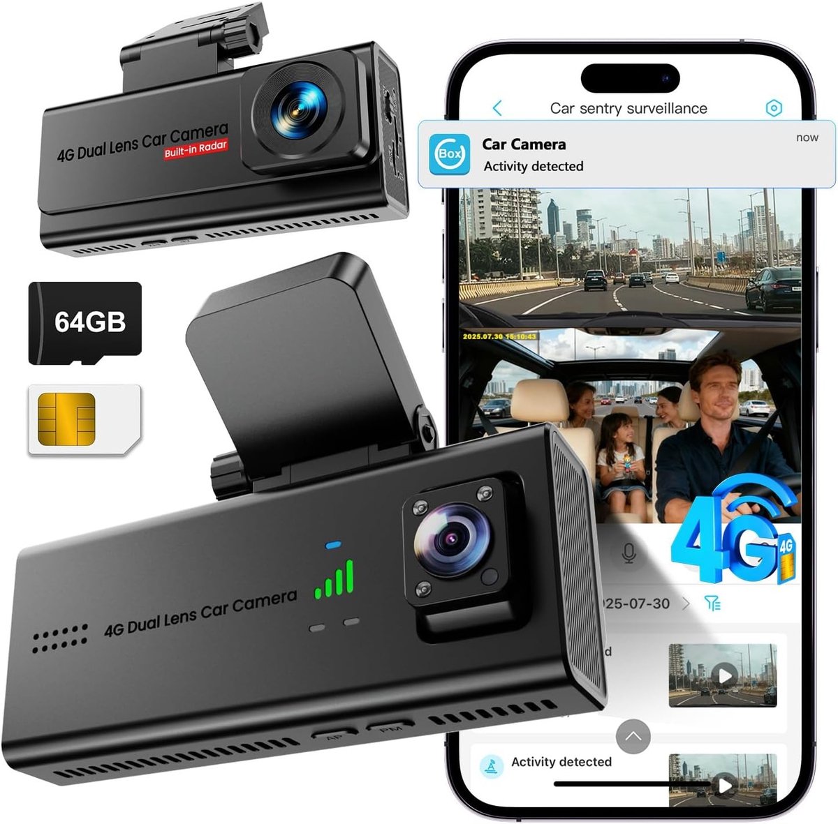 Dashcam - 4G Dashcam Auto - Altijd Verbonden - Bewegingsdetectie - Voor Auto's