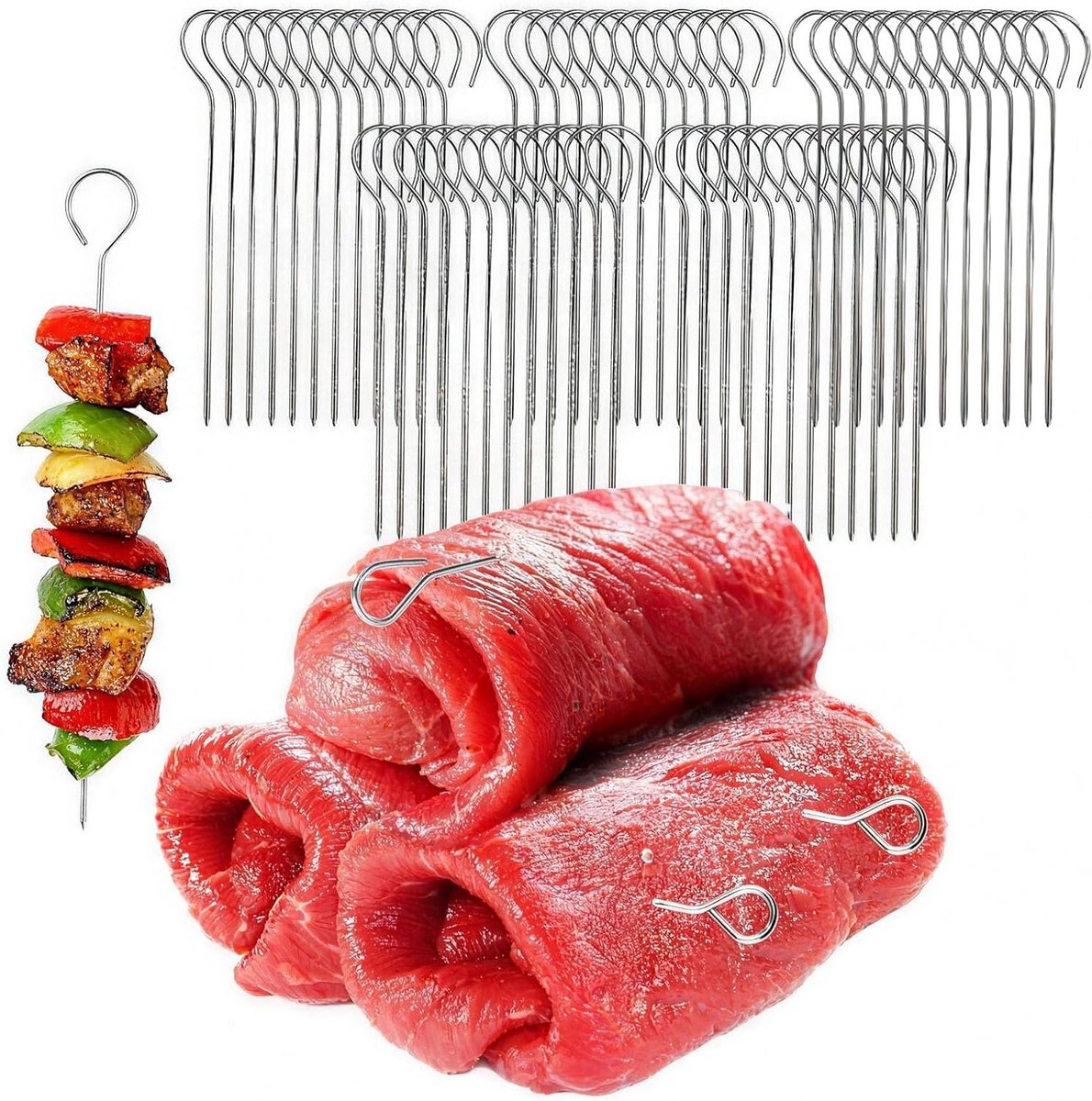 Set van 120 Roulade Naalden van RVS, Vleesprikken met Oog en Scherpe Punt, Ideaal voor Makkelijk en Smaakvol Rouladeren, 9 cm Lang
