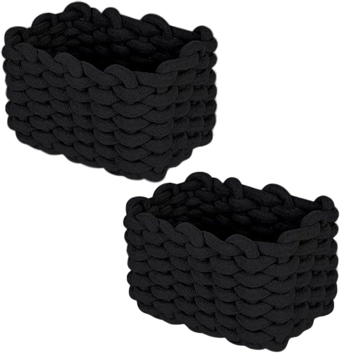 Opbergmand van Katoen, 19 x 15 x 12 cm, Gevlochten Mand voor Badkamer, Wasruimte en Thuisaccessoires, Zwart, Ruimtebesparend en Stijlvol
