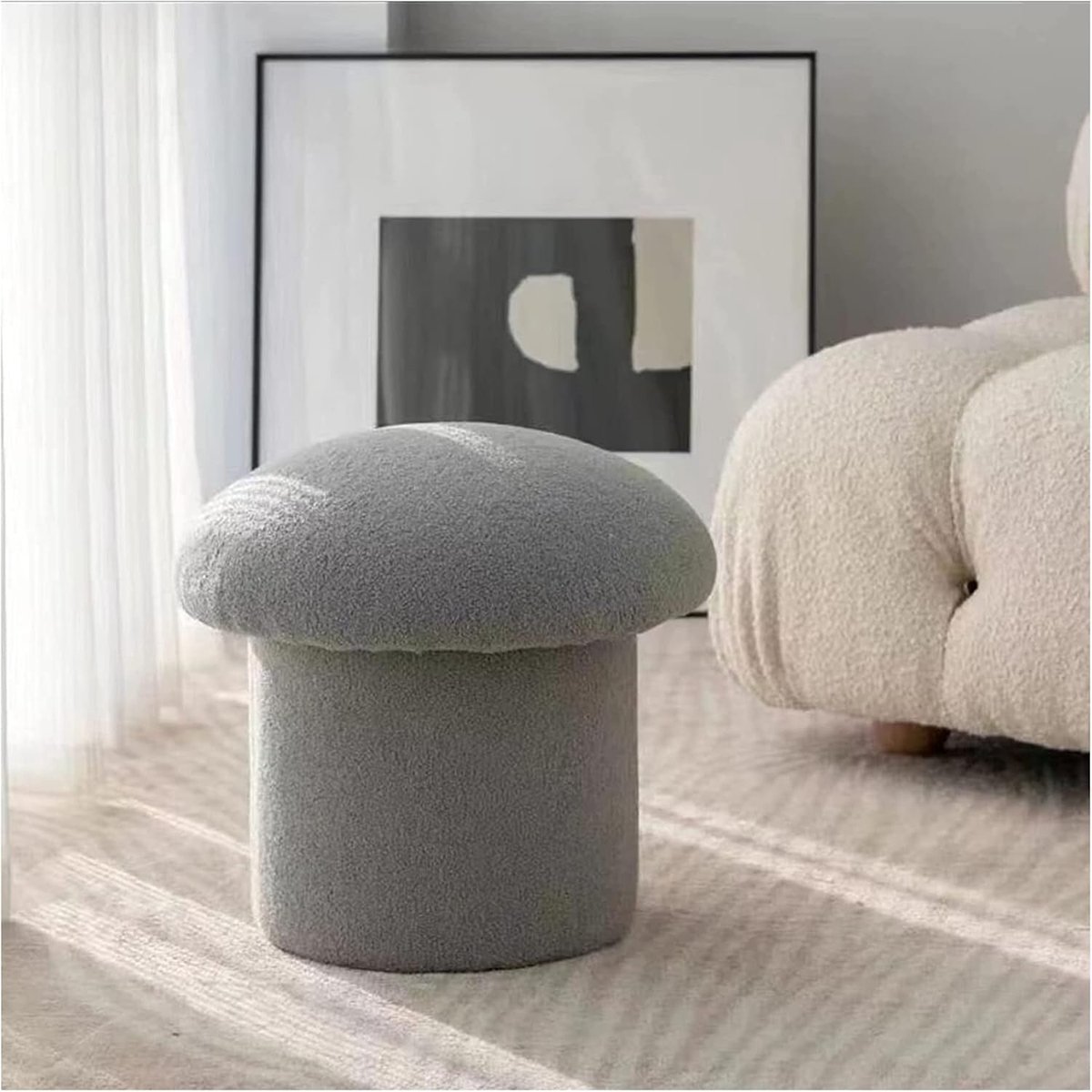Opbergkruk - Voetsteun krukje - Zitcomfort verhogen - Paddenstoelvorm ontwerp - 35 cm hoog - Grijs