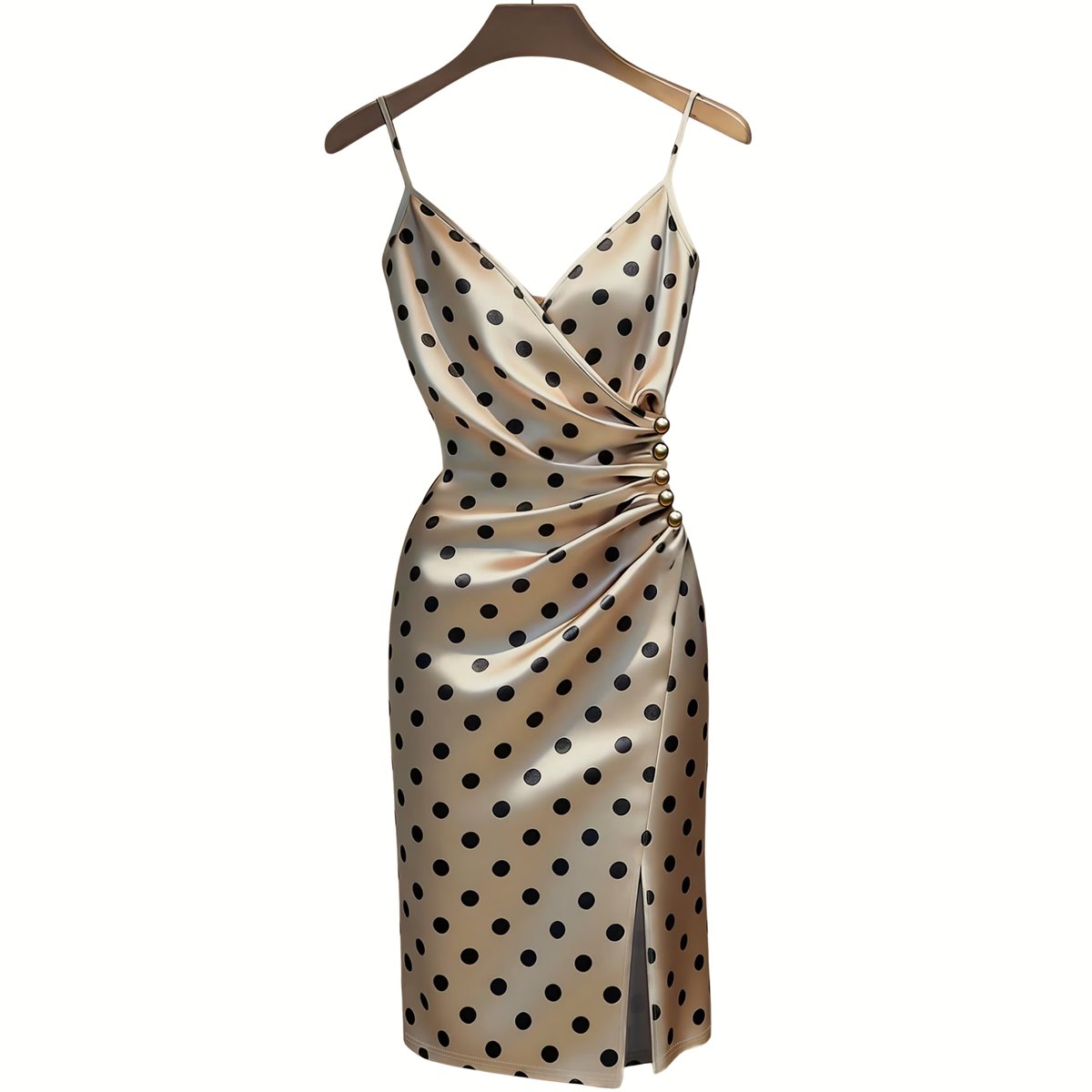 Currero Jurk Met Polkadots Stippen Zomerjurk Dames Zomerjurken Midi Jurk Volwassenen Ibiza Stijl Sundress Dress L Champagne