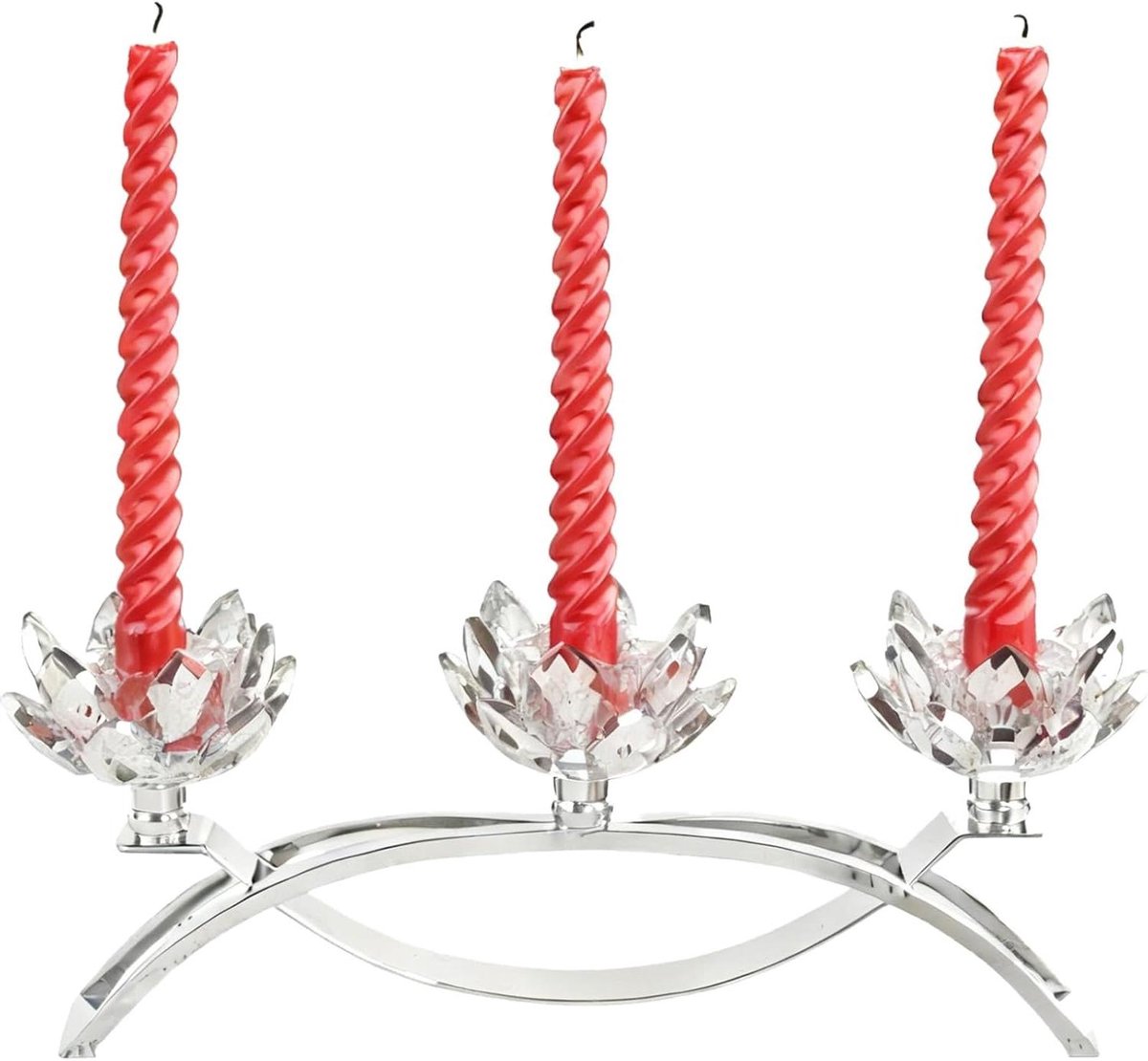 Kandelaars met 3 koppen - Tafel middenstuk - Diner decoratie - Kristallen lotus accenten - 29 cm - Zilver
