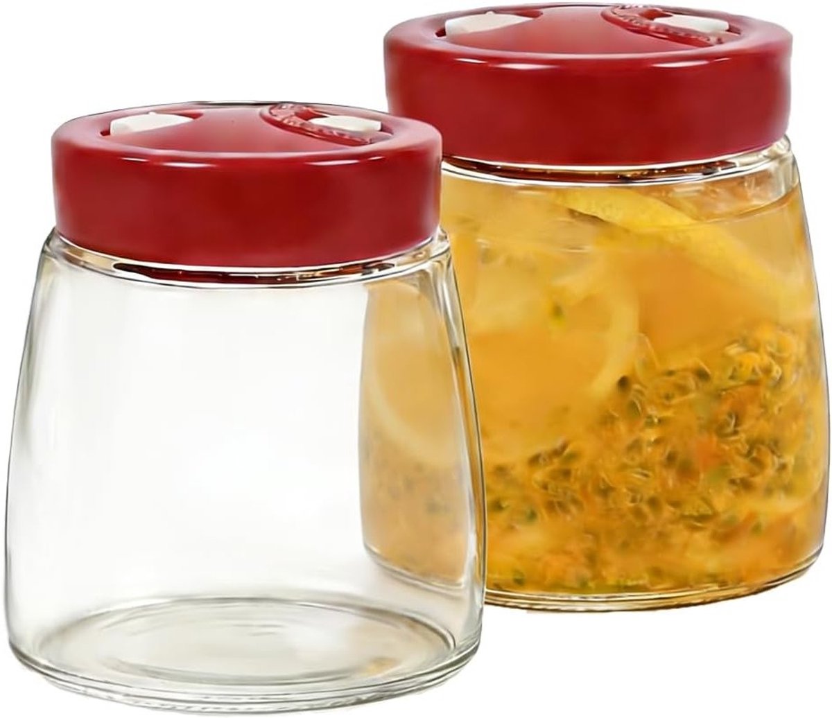 Set van 2 Fermentatieglazen van 1 Liter met Luchtventiel, Ideaal voor Kimchi, Zuurkool en Kombucha Fermentatie