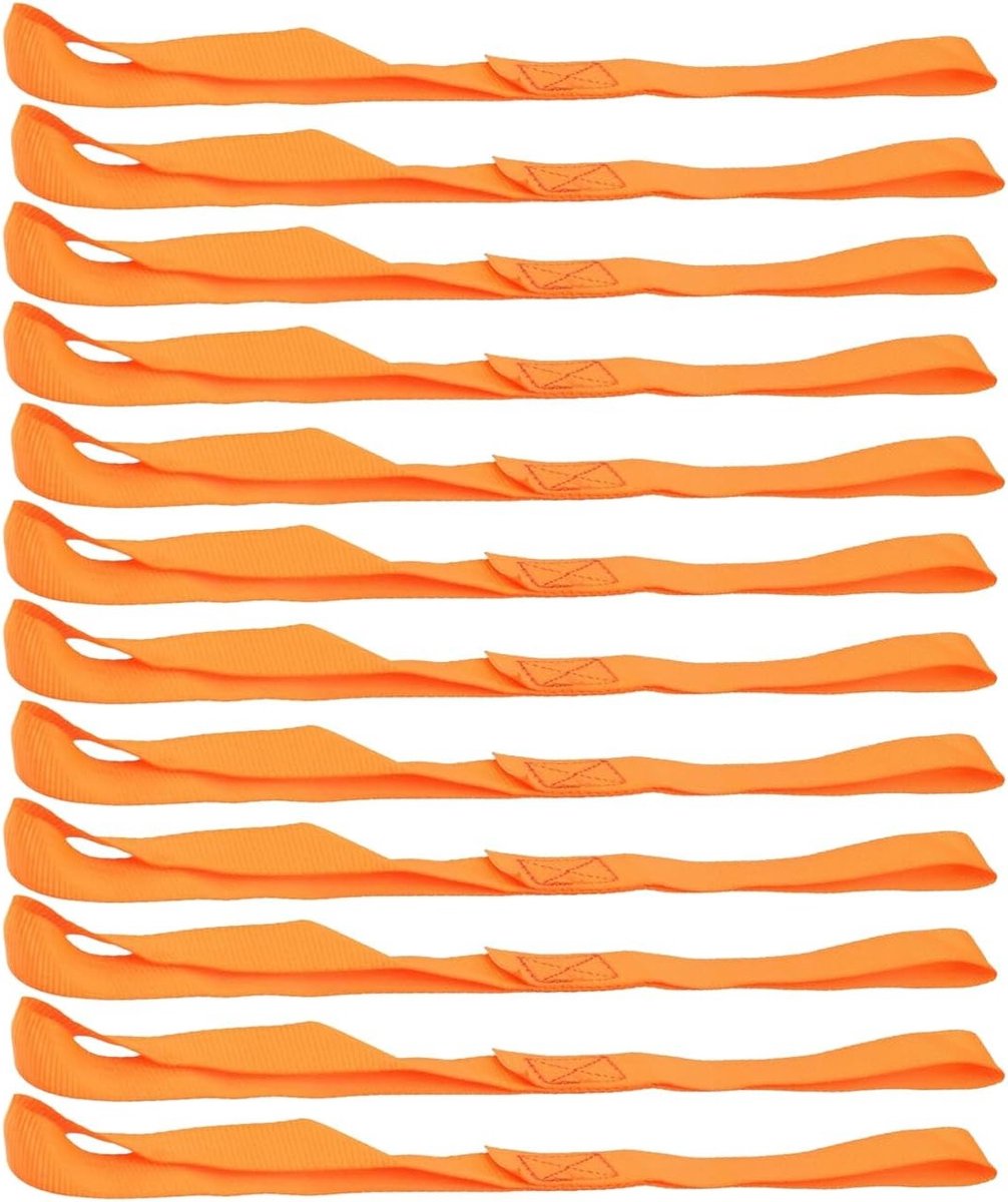 Set van 12 oranje lashing loops van 2,5 x 45 cm, stevige tie down straps, polyester bevestigingsriemen voor motortransport en veilig vervoer
