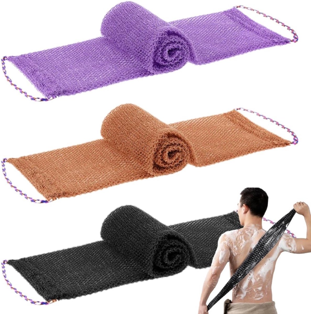 Set van 3 Exfoliërende Net Sponsen voor Lichaamsverzorging, Peeling Spons voor Douche, Ideaal voor Huidvernieuwing en Diepe Reiniging