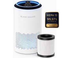 BLANC SQUARE Luchtreiniger Air Purifier PRO - Met vervangbaar HEPA 13 + Koolstof filter - CADR 170m³/h 30m² - Filtert Fijnstof, Hooikoorts, Pollen en Huisstofmijtallergenen - Clean Air Stille Slaapstand