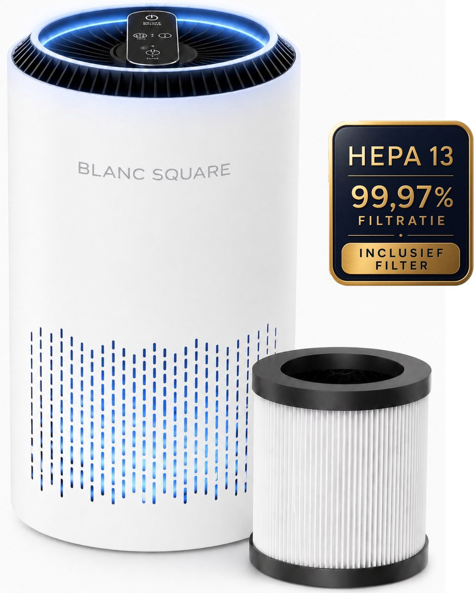 Bol.com BLANC SQUARE Luchtreiniger Air Purifier PRO - Met vervangbaar HEPA 13 + Koolstof filter - CADR 170m³/h 30m² - Filtert Fi... aanbieding
