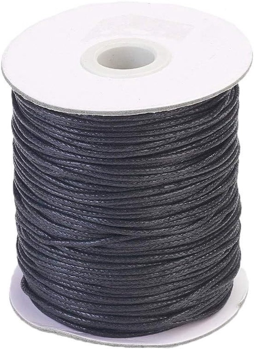 100 Yards/Roll 1.5mm Gevlochten Katoenen Gewaxed Koord voor Sieraden en Handwerken, Zwart, Ideaal voor Beads en Touw