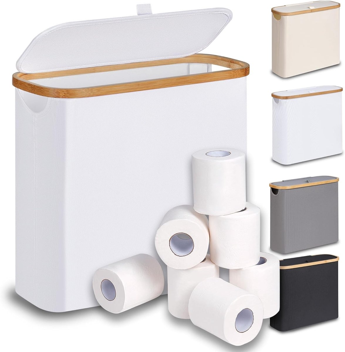 28L Toiletpapieropslagmand met Deksel van Bamboe, Badkamer Organizer voor 9-12 Rollen Toiletpapier, Ideaal voor Kleine Ruimtes en Efficiënte Opslagoplossing