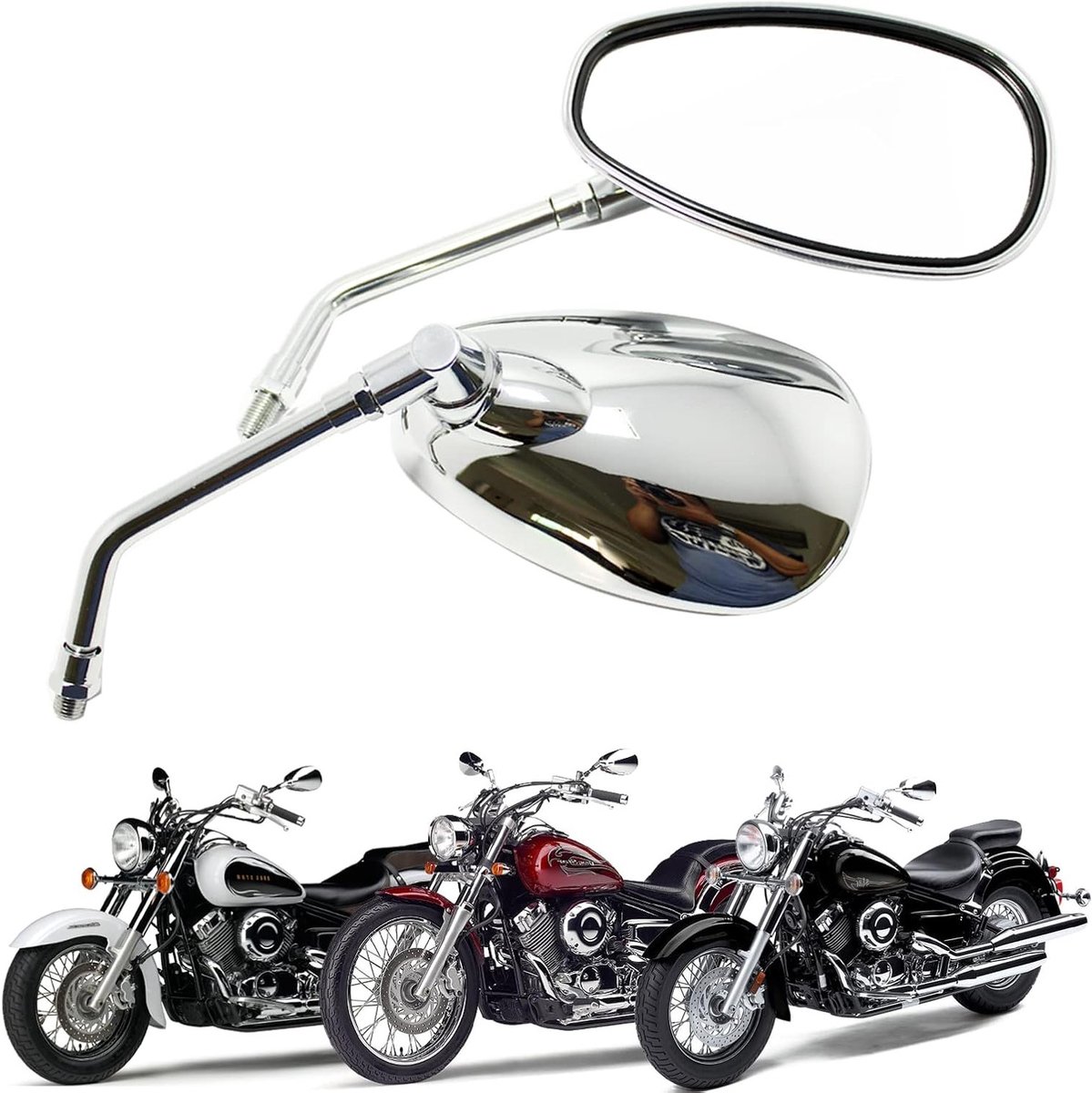 Verstelbare Chrome Motorfiets Spiegels 10mm Rechtdoor voor Scooter, Roller en Cruiser Motorrijden