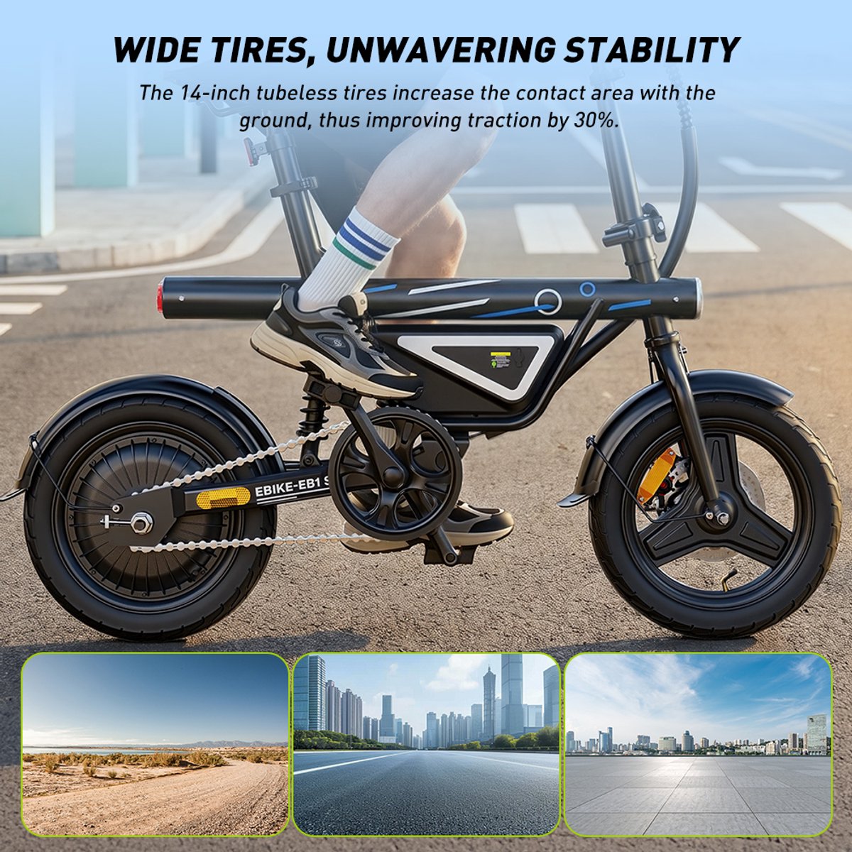 iScooter EB1S E-Bike - 14 inch tubeless luchtbanden - 30km actieradius - 250W motor - 36V 12Ah accu - Schijfremmen voor en achter - Maximumsnelheid 25 km/u - zwart thumbnail 8