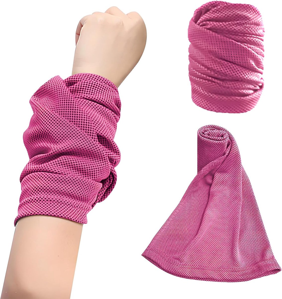 Koelhanddoek - Polszweetbanden en Koeldoek - 2 stuks - Microvezel Koelband - Zweetabsorberend en Ademend - Geschikt voor Yoga, Hardlopen, Fietsen en Tennis - Uniseks Sportaccessoires- 1 paar - Rozerood