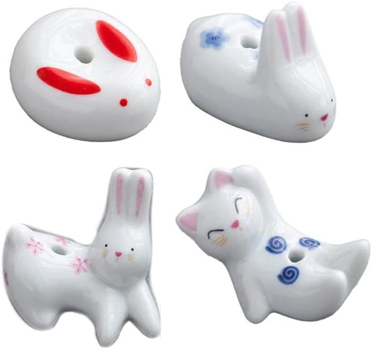 Set van 4 keramische wierookhouders voor thuisgebruik of als cadeau - konijnen en kittens ontwerp, perfect voor ontspanning en aromatherapie