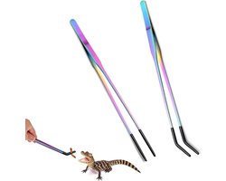 Tweezers voor Aquariums en Reptielen, 2 Stuks, 27 cm, RVS, Rubber Tip, Recht en Gebogen, Ideaal voor Aquatische Planten en Bartagamen