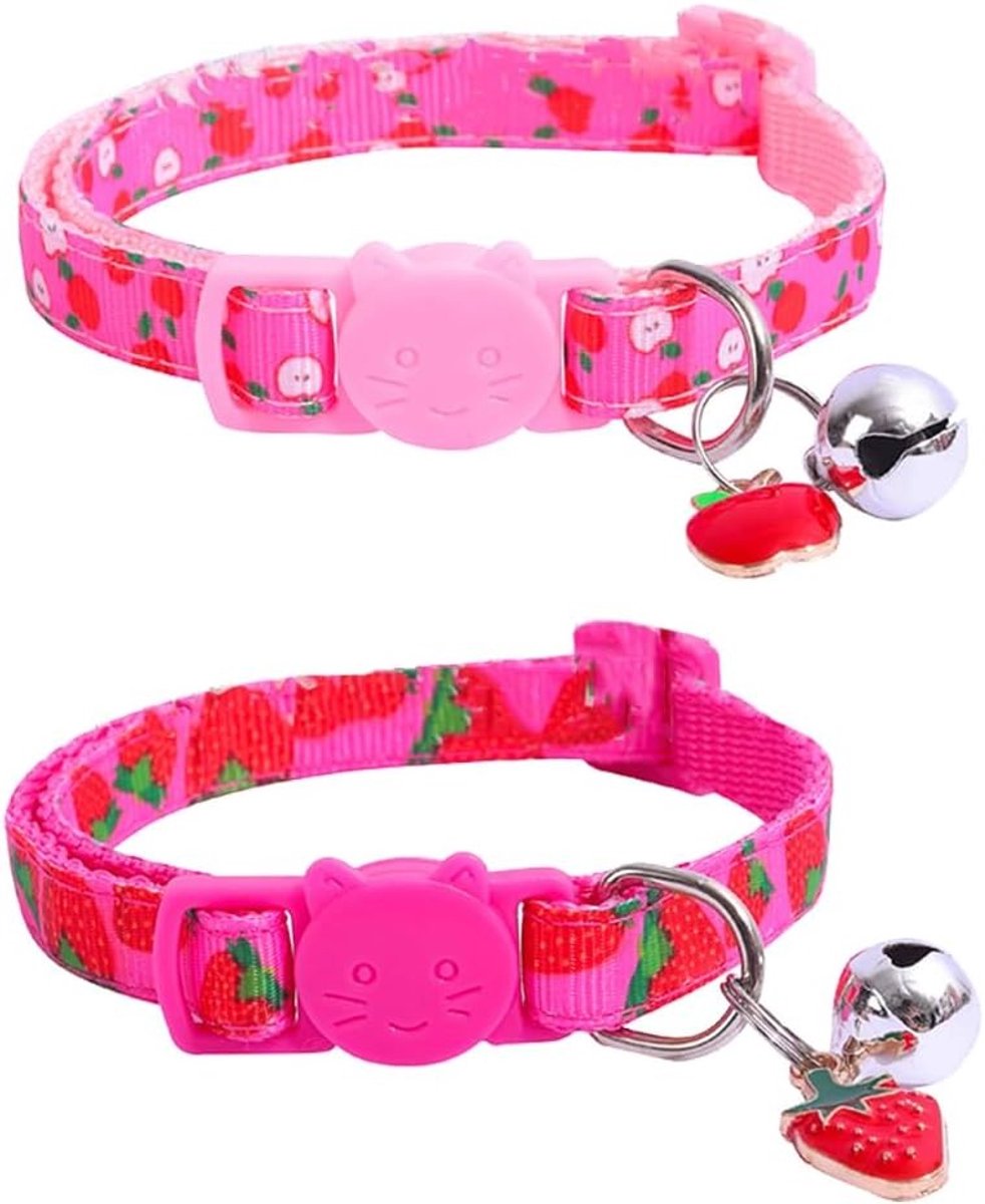 Fruitige Kattenhalsbanden met Belletjes - Aardbeien en Appels, Veiligheidsbanden voor Katten, Comfortabele en Stijlvolle Halsbanden voor Jongen en Meisje