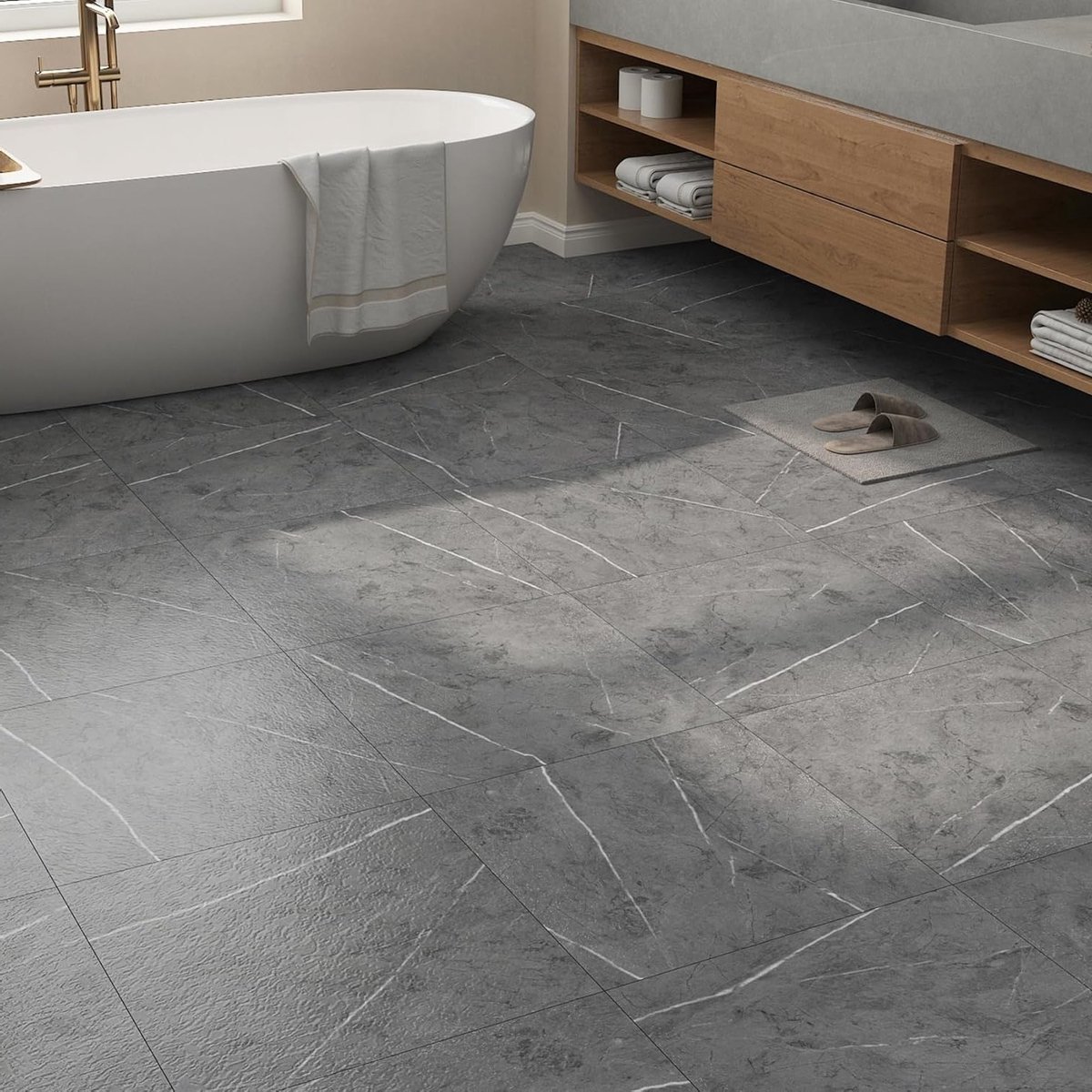 Zelfklevende Vinyl Vloertegels in Marmergrijs - Waterdicht PVC voor Badkamer en Keuken, 30CMx30CM, 3 Stuks, Eenvoudig te Leggen en Duurzaam