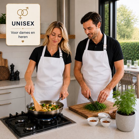 Simple Keukenschort Wit Professioneel Verstelbaar Keukenschort dames Horecakwaliteit keukenschort vrouw One Size Schort