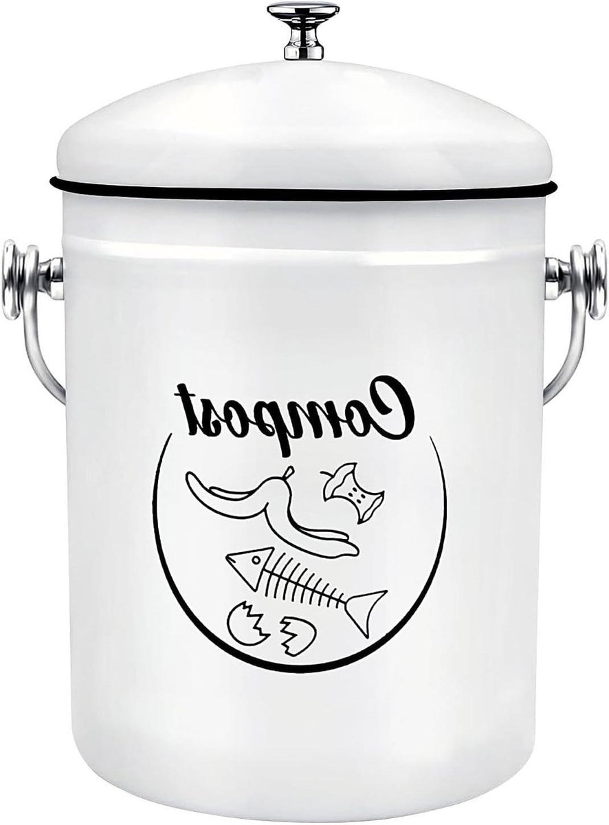 Keuken Compostbak - Voedselafval Container - Keuken Afval - Rustieke Stijl - 5 Liter - Wit