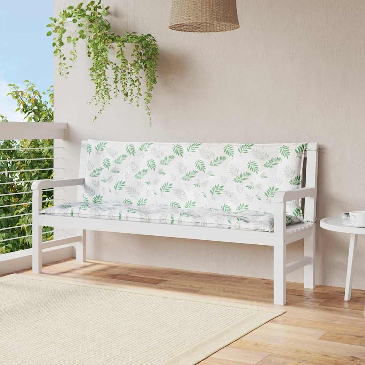 Tuinbank Kussens - Zitkussens Set - Buiten Ontspannen - Antislip met koorden - 150x50x7 cm - Bladpatroon