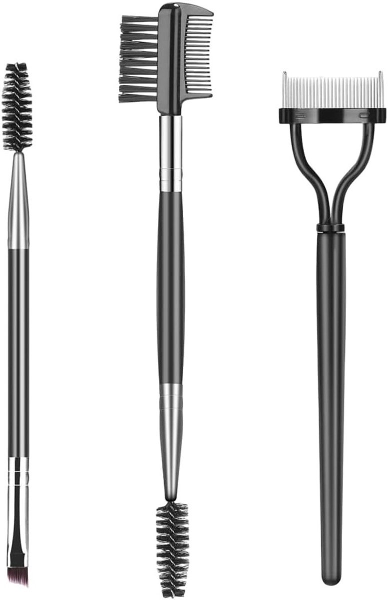 Set van 3 Professionele Oogmake-up Tools met Wimperspeld, Wenkbrauwborstel en Wimperkam voor Perfecte Ooglook