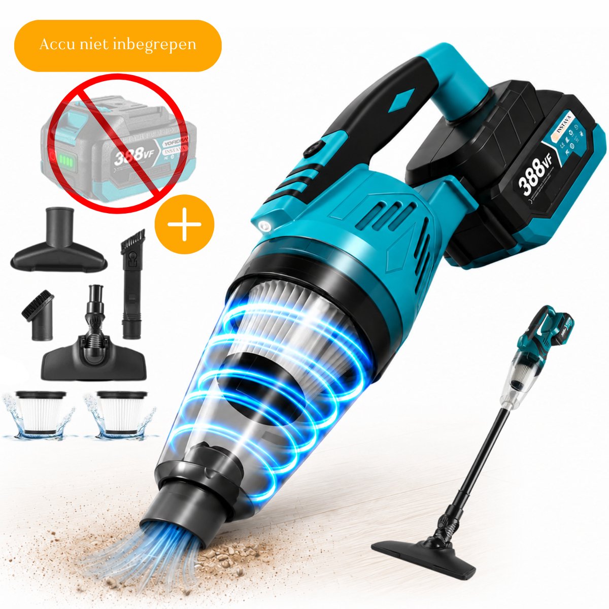 Instava Kruimeldief met LED Licht – Geschikt voor Makita LXT 18V Accu – Draadloze Handstofzuiger – 10kPa Zuigkracht – 750ML – Zonder Accu – Kruimeldief voor Auto & Huis