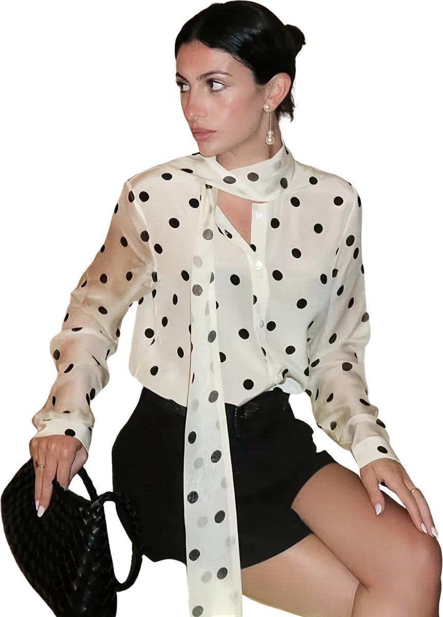 Currero Topje Dames Polkadots - Mouwloze Top - Singlet - Kleding - Shirt - Blouse - Kort - Volwassen - Beige