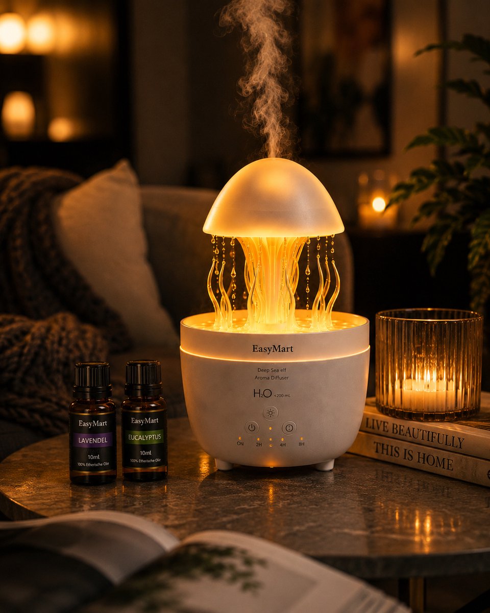 Aroma Diffuser 300ml met 6 Etherische Oliën – Geurverspreider & Luchtbevochtiger – Met Afstandsbediening – LED – Slaapkamer – EasyMart — cadeau in Wonen & Interieur - foto 2