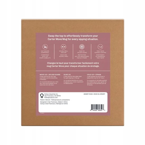 Fellow Carter Move Mug 3-in-1 Thermosbeker + 3 Doppen - Poederroze 473 ml — afbeelding 3