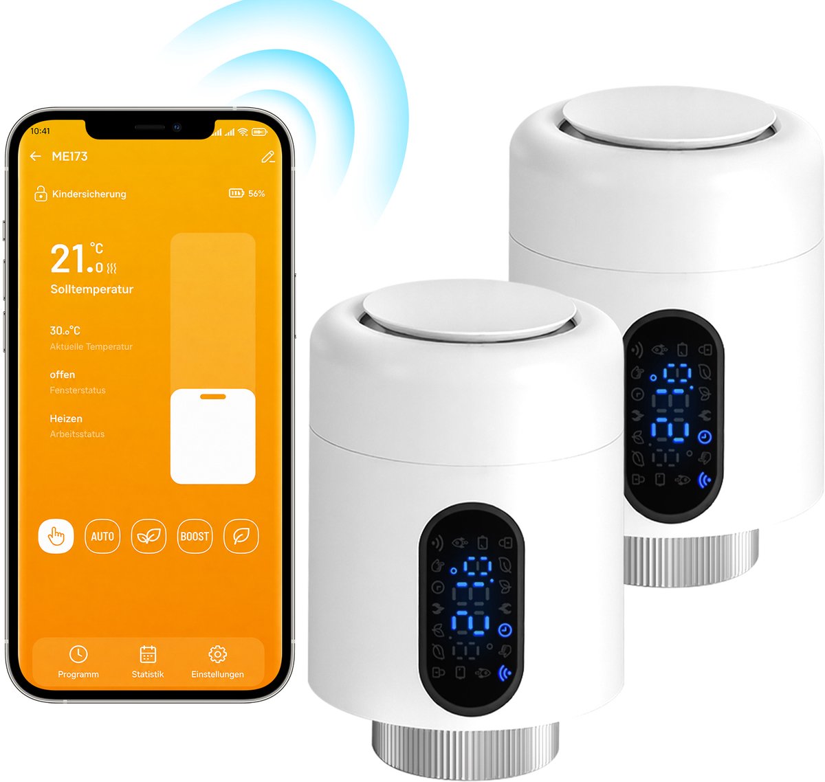 WiFi Radiatorthermostaat met App-bediening en 7 Ventieladapters – Wit – 2-pack
