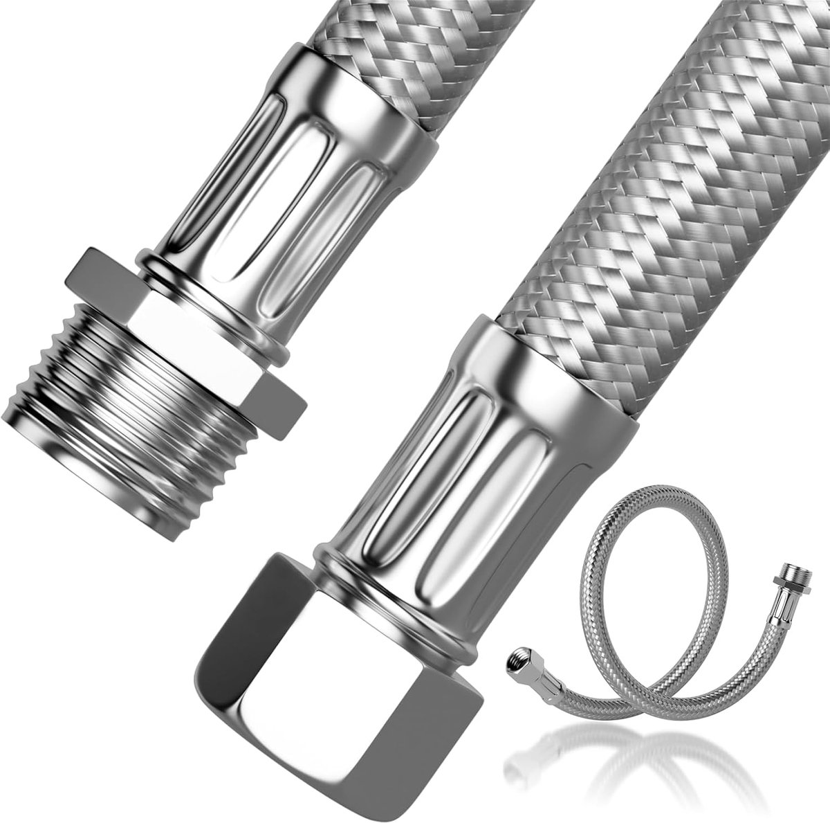 Zephyra 2 Pieces 30 cm Armor Hose, 304 Stainless Steel Flexible Hose, 3/8 Inch Swivel and Male Thread, Sanitary Hose - ShopVlot