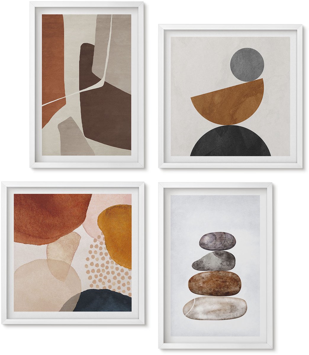 Wallfluent 4-Delige Schilderij Set - Abstracte Schilderijen, Moderne Decoraties - 40 x 40 En 40 x 60 - Decoratieve Schilderijen - Wanddecoratie - Hal - Stijlvolle Muurdecoratie