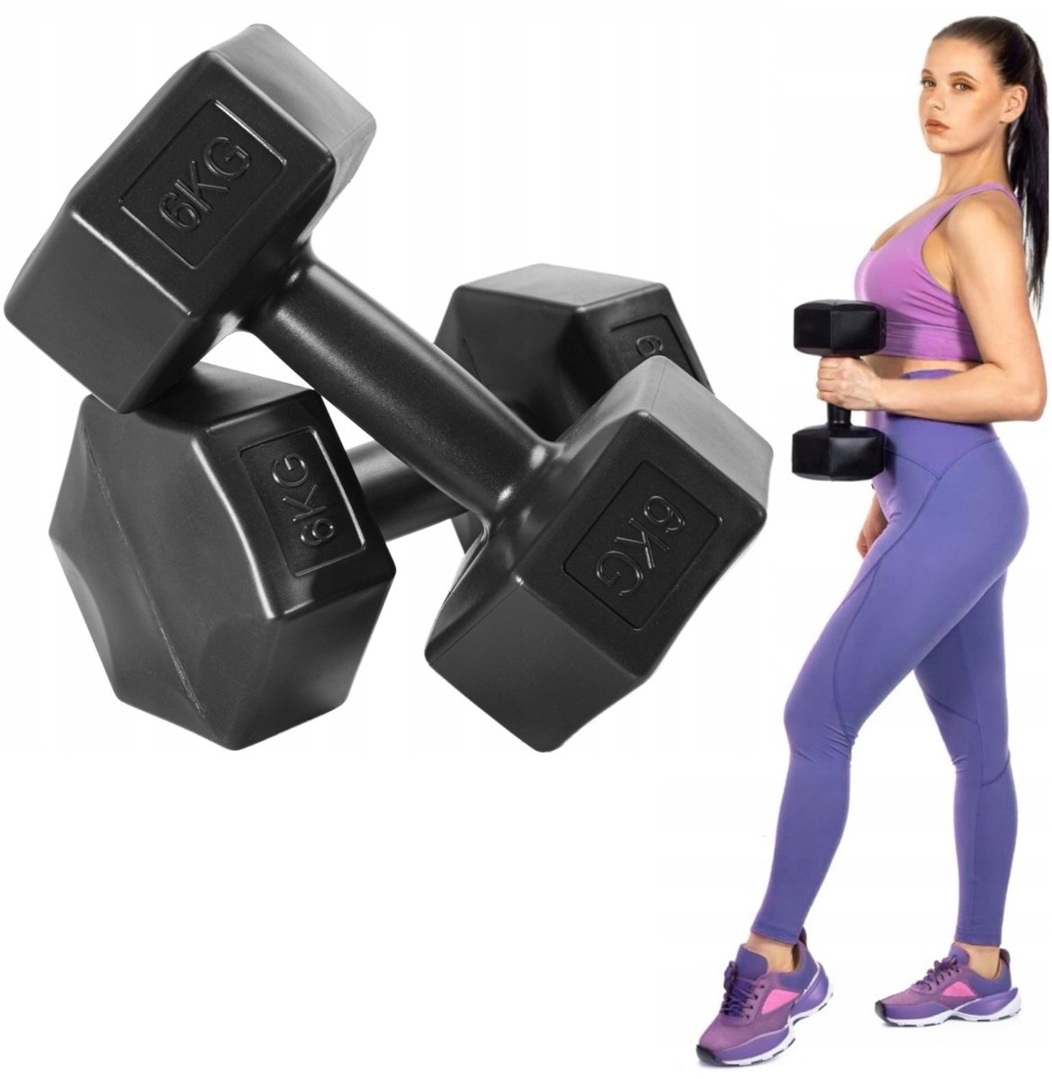 Kronos Bitum Hantels 2x6kg - Zesthoekig Ontwerp voor Krachttraining