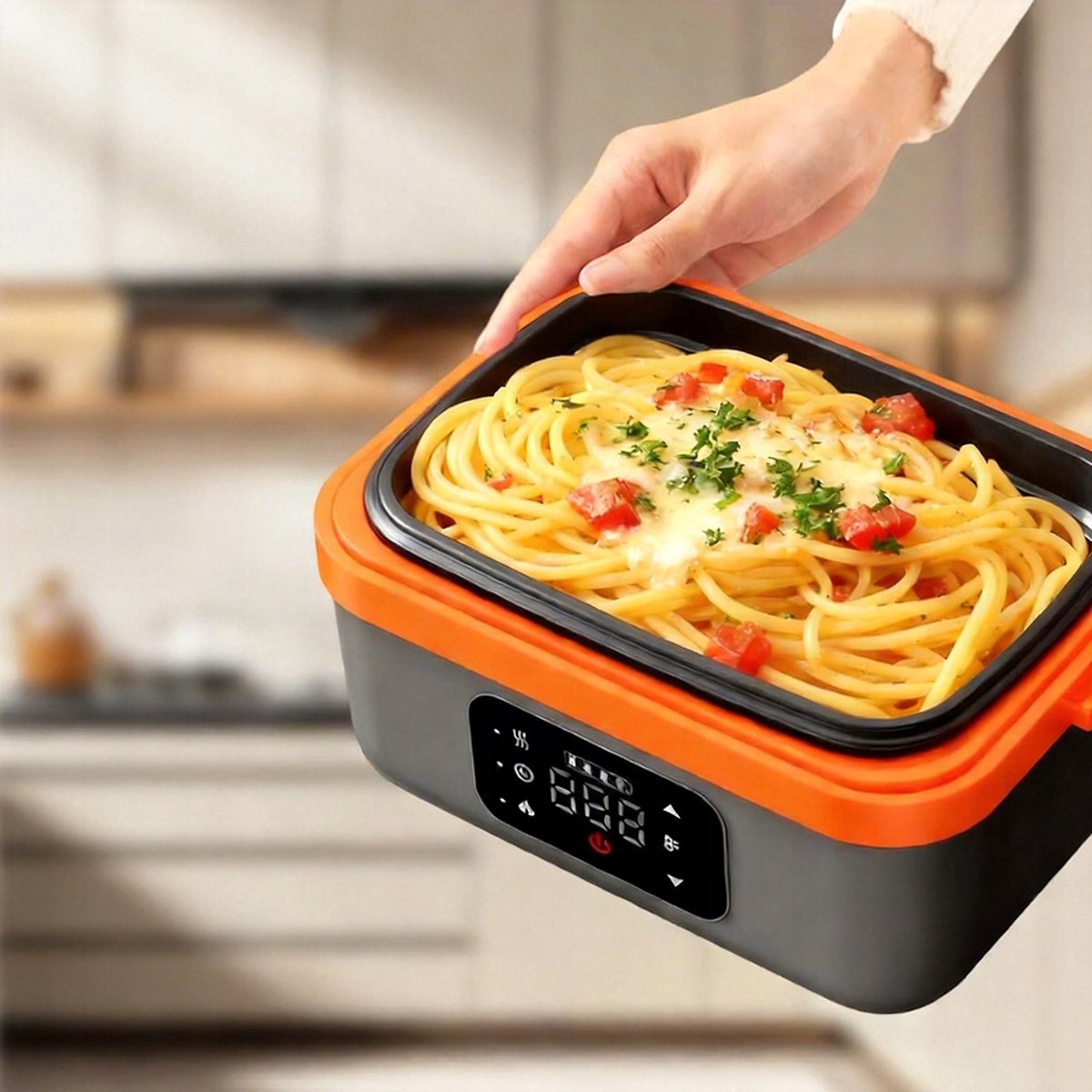 Elektrische Lunchbox - Verwarmde Bento Box - Thermos Lunchbox - 1000 ml - 60W Snel Verwarmend - 6 Temperatuurstanden - Voorverwarmen - ook Powerbank - met Isolatietas - Draagbare Broodtrommel - Voor Kantoor & School & Auto - Zwart en Oranje — cadeau in Kookcadeaus - foto 3