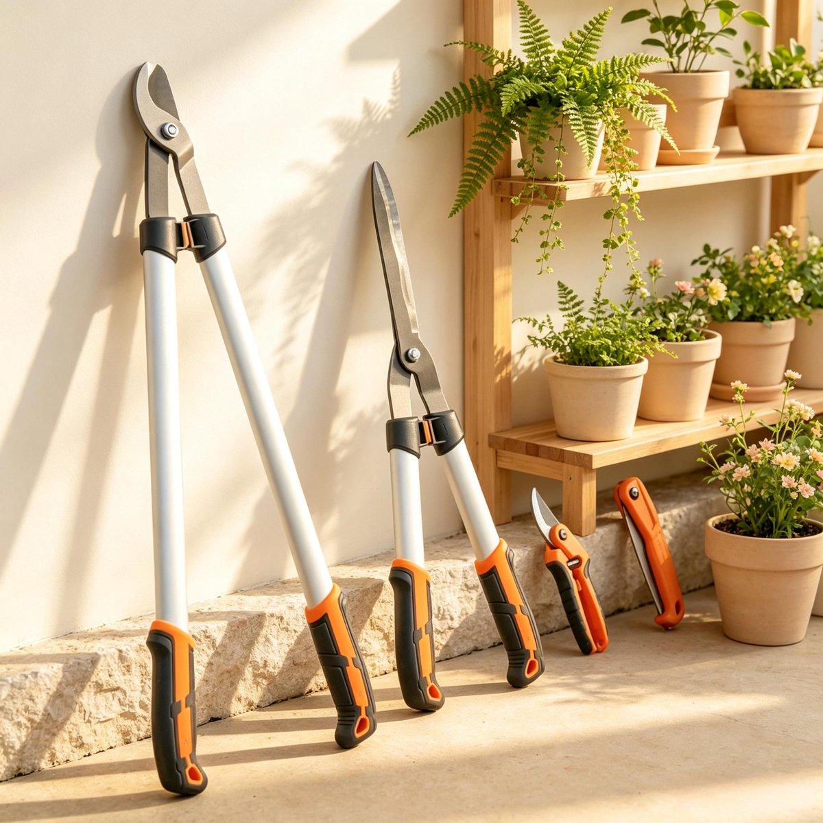MIVRAY Tuingereedschapset – 4 Delige Snoei Set Met Veiligheidsslot – Aluminium – Oranje En Zilver – Voor Takken, Struiken En Tuinonderhoud