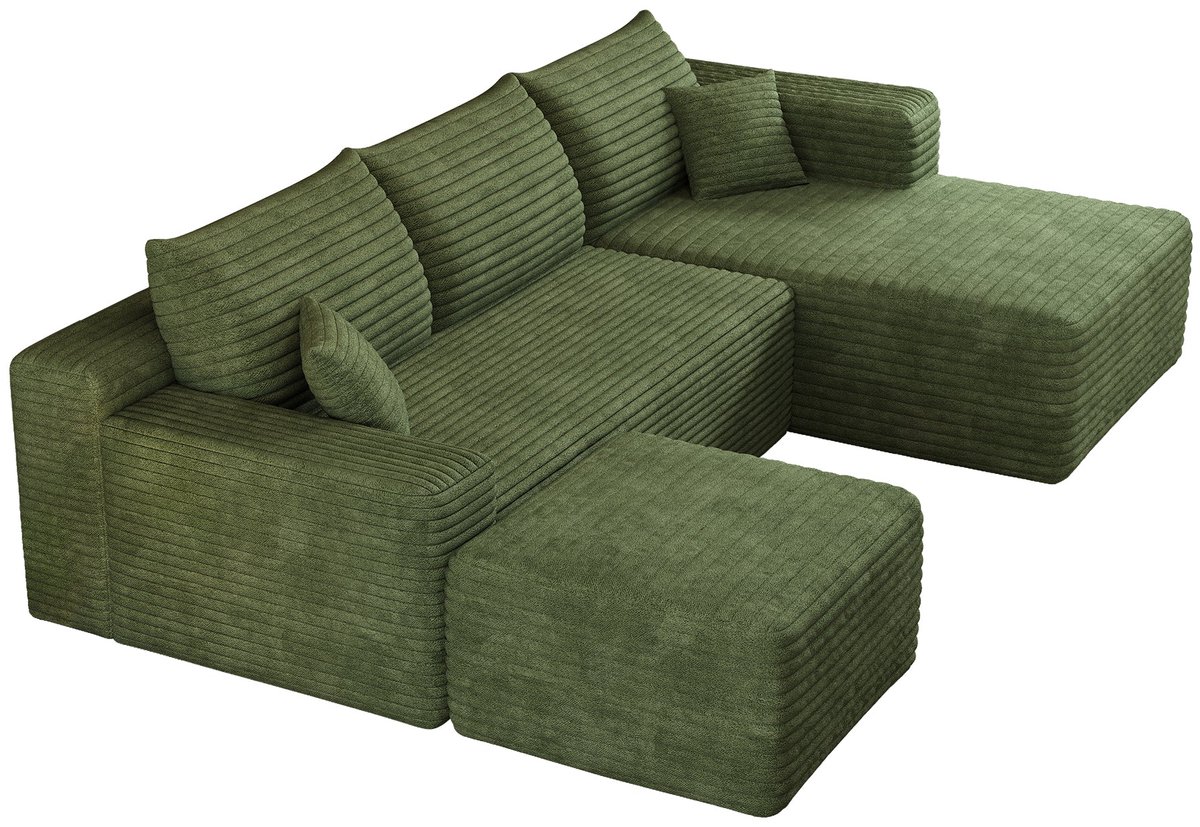 Merax Modulaire Hoekbank 4-Zits 241 cm - Ribstof - Dubbele Loungezijde - Diepe Zit - Schuimvulling - Groen - Zonder Montage