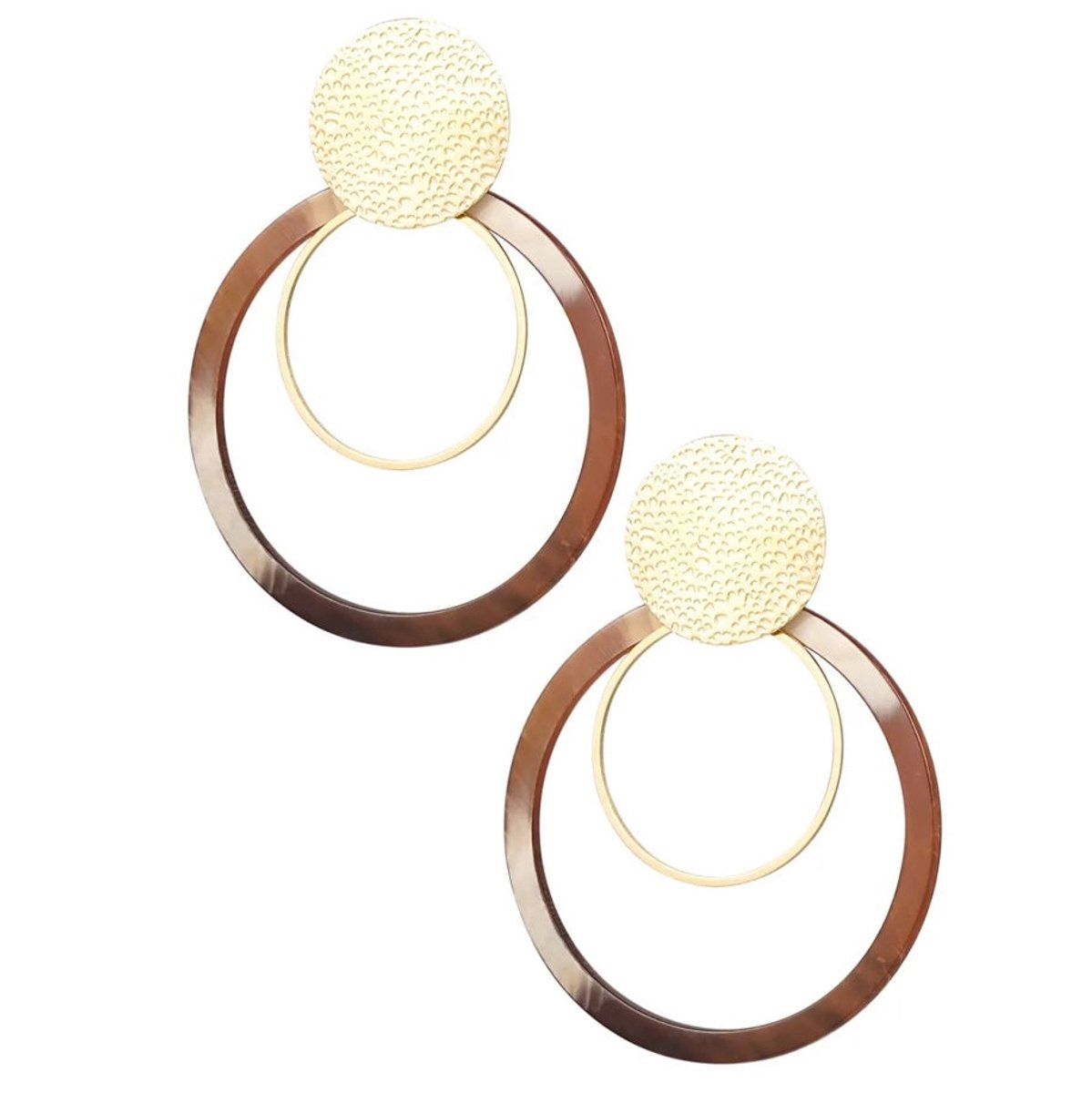 Yehwang Oorbellen Cirkels met Print goud bruin