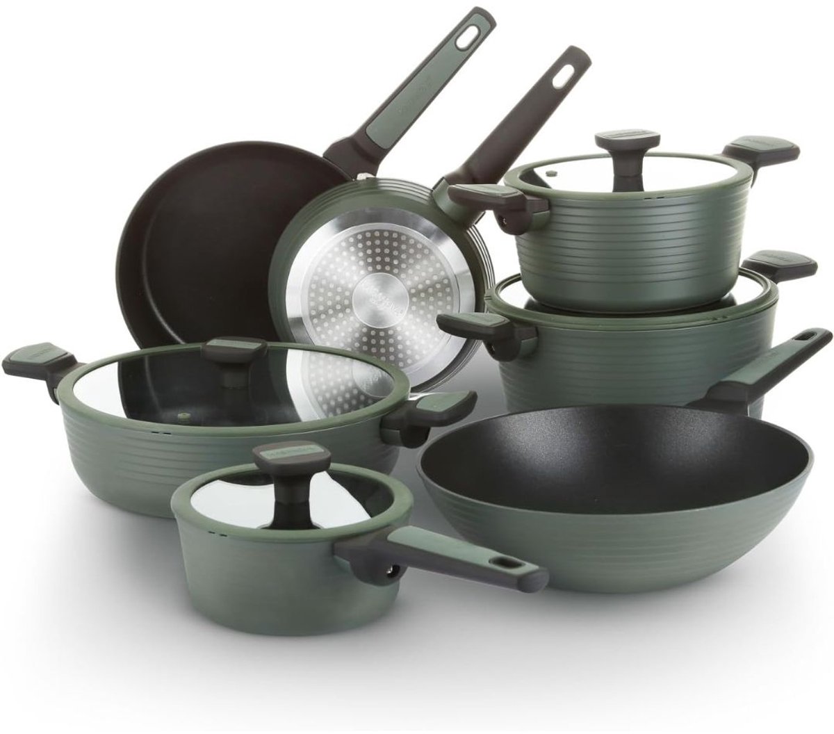 JCP® Pannenset - Pannenset Inductie - Koekenpannen - Zwart/Groen - 65cm x 38cm x 23cm
