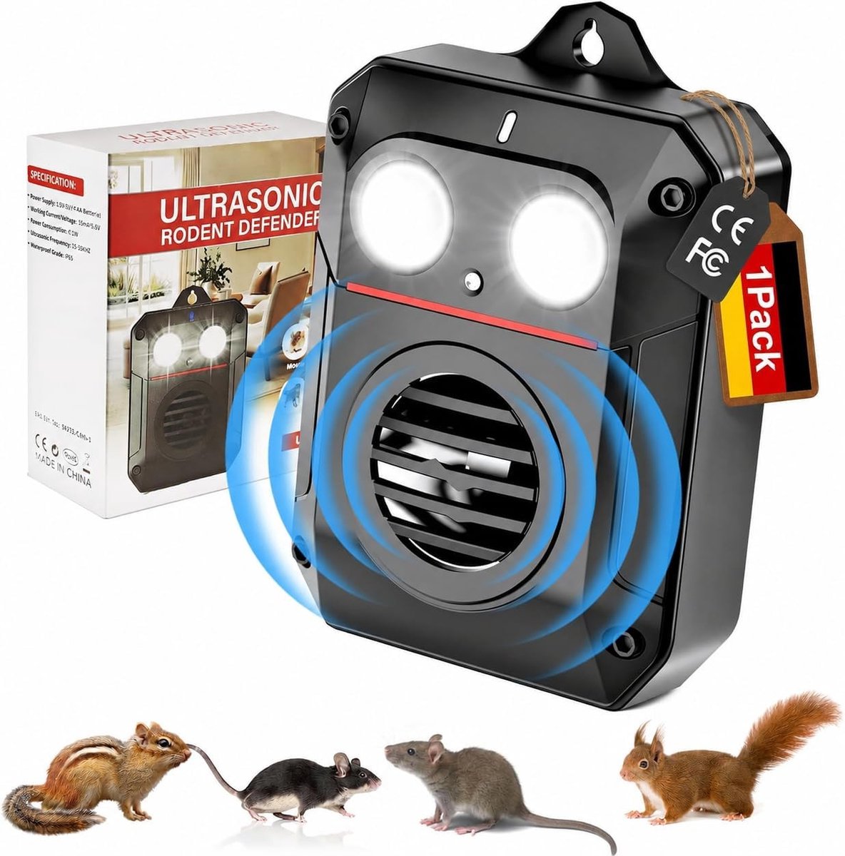 Ultrasone Marterverschrikker - Zwart - 1 x 1 x 1 cm - Waterdichte en Vuurvaste Bescherming - Voor Auto, Tuin en Zolder