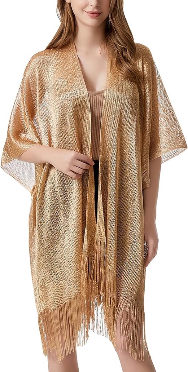 Deze glinsterende metallic avondsjaal is perfect voor formele feestjurken, stranduitjes, vesten en kan ook als badpaksjaal gedragen worden.