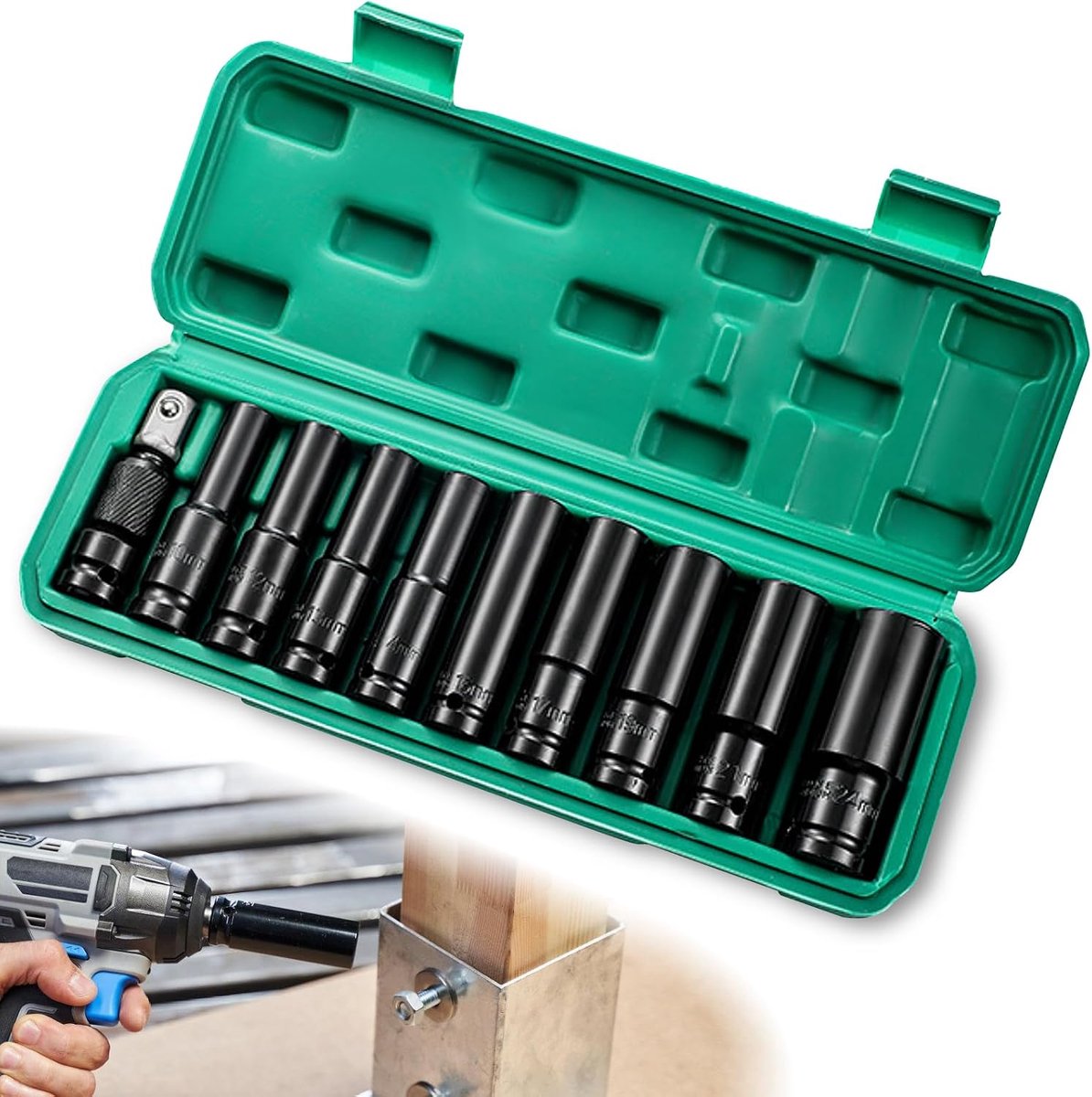 11 pcs 1/2 Inch Impact Wrench Set 1/2 Socket Wrench Set, 10 24 mm Hex Bit Set, Hex Wrench Set, Long Wrench Set for - ShopVlot