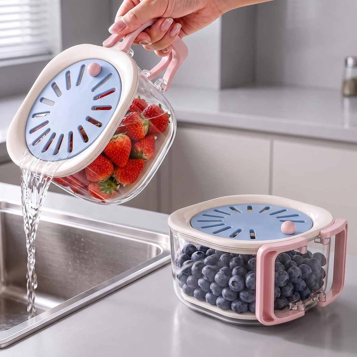 Afdruipmand voor fruit en groenten, fruit wassen kom, blauw - ShopVlot