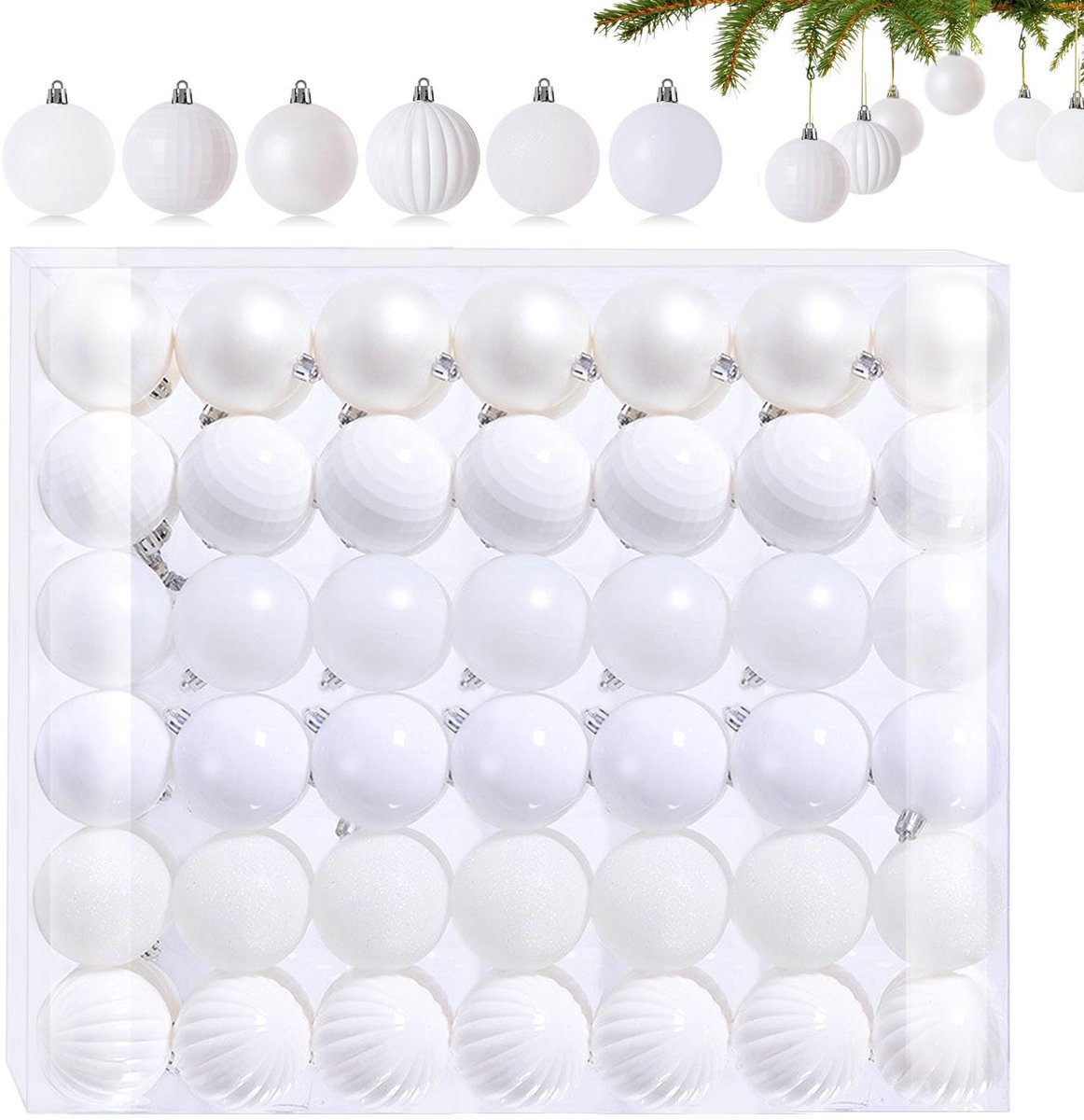 42 Stuks Kleine Wit Kerstballen - 6 Verschillende Ontwerpen - Plastic Mini Kerstballen 3CM - Kerstboom Versiering - ShopVlot