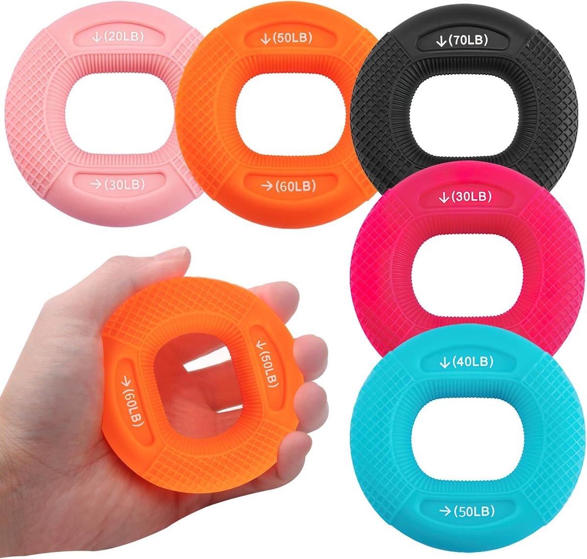 Pack of 5 Hand Grip Strengthener, Finger Exercise Set for Hand and Finger Training, Hand Trainer for Sports, Climbing - ShopVlot