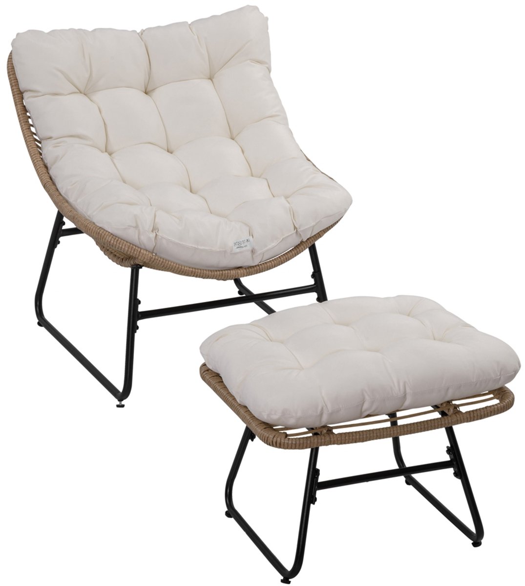 Outsunny - Rattan loungestoelenset - Polyester - 69x76x70cm - Natuurlijk hout
